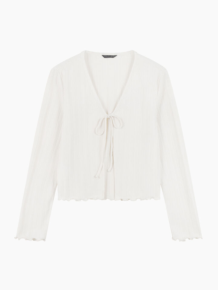 Cream white cardigan with laces - null - Creamy White | Sisley K image number 1